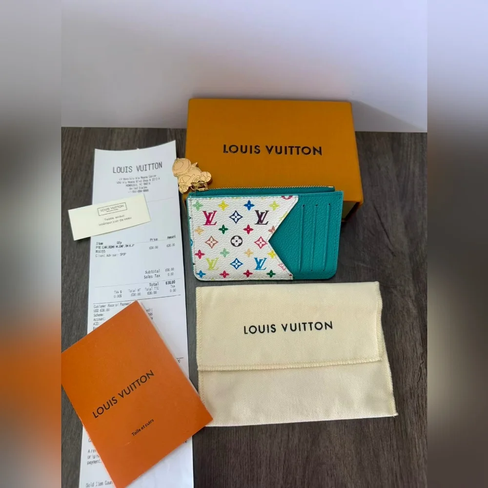 Louis Vuitton Multicolor Monogram Card Holder in Teal & White